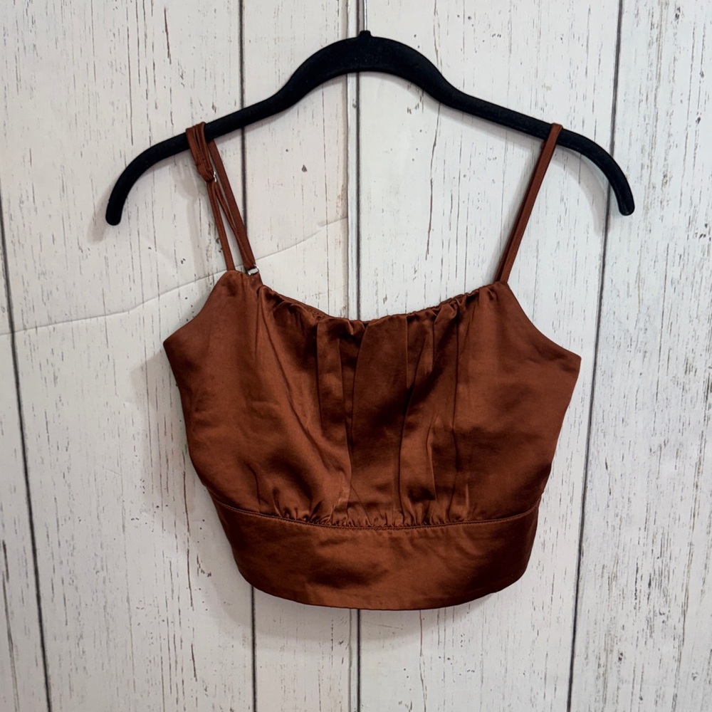 Lulu’s Luxe'd Out Brown Satin Cropped Tank Top - Picture 6 of 14